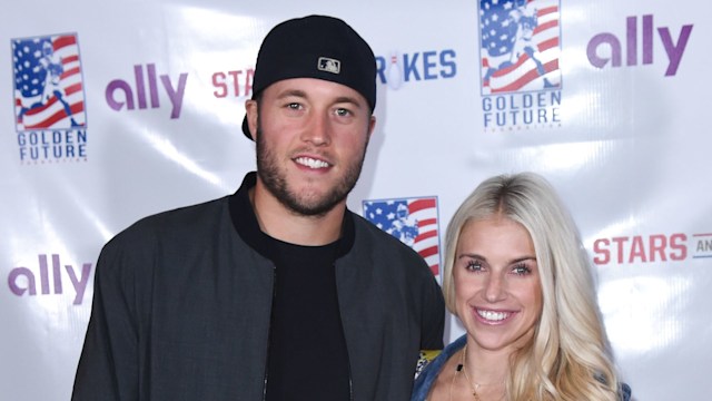 Matthew Stafford and Kelly Stafford arrive to Golden Tate's 3rd Annual Stars and Strikes Bowling Event on September 11, 2017 in Detroit, Michigan