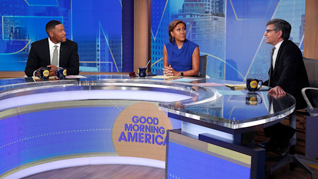 Robin Roberts with George Stephanopoulos and Michael Strahan