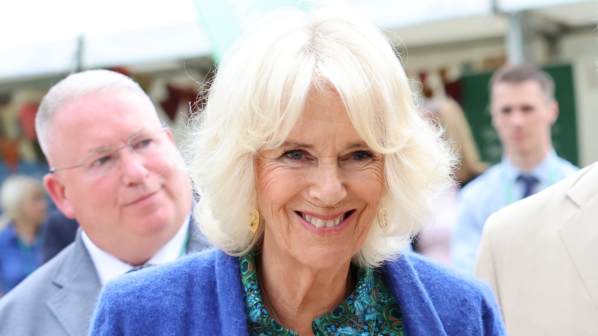 Queen Camilla smiling during visit to Brecon, Wales