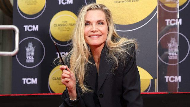 Michelle Pfeiffer is seen as TCM honors actress Michelle Pfeiffer with Hand and Footprint Ceremony at TCL Chinese Theatre on April 25, 2025 in Hollywood, California. (Photo by Savion Washington/WireImage)
