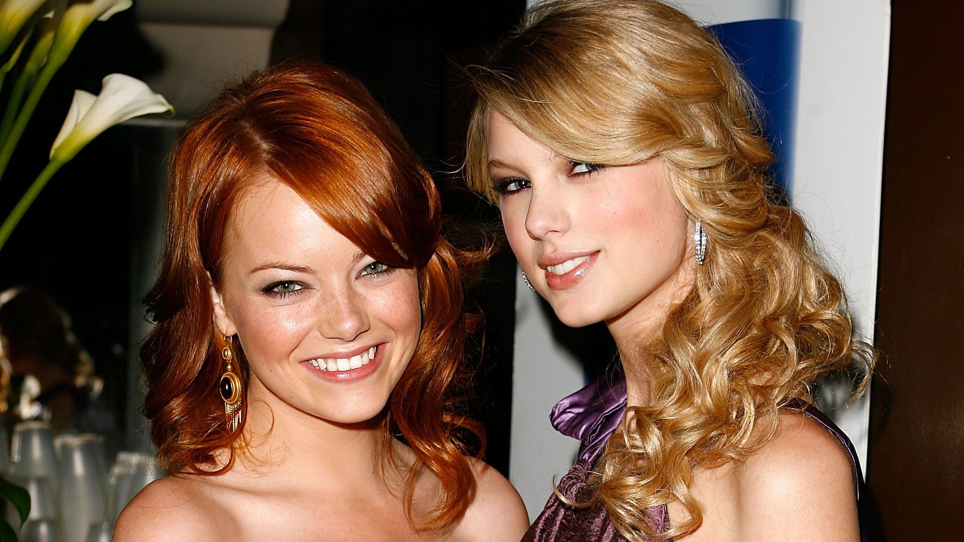 Emma Stone and Taylor Swift during cocktails at Hollywood Life Magazine's 10th Annual Young Hollywood Awards