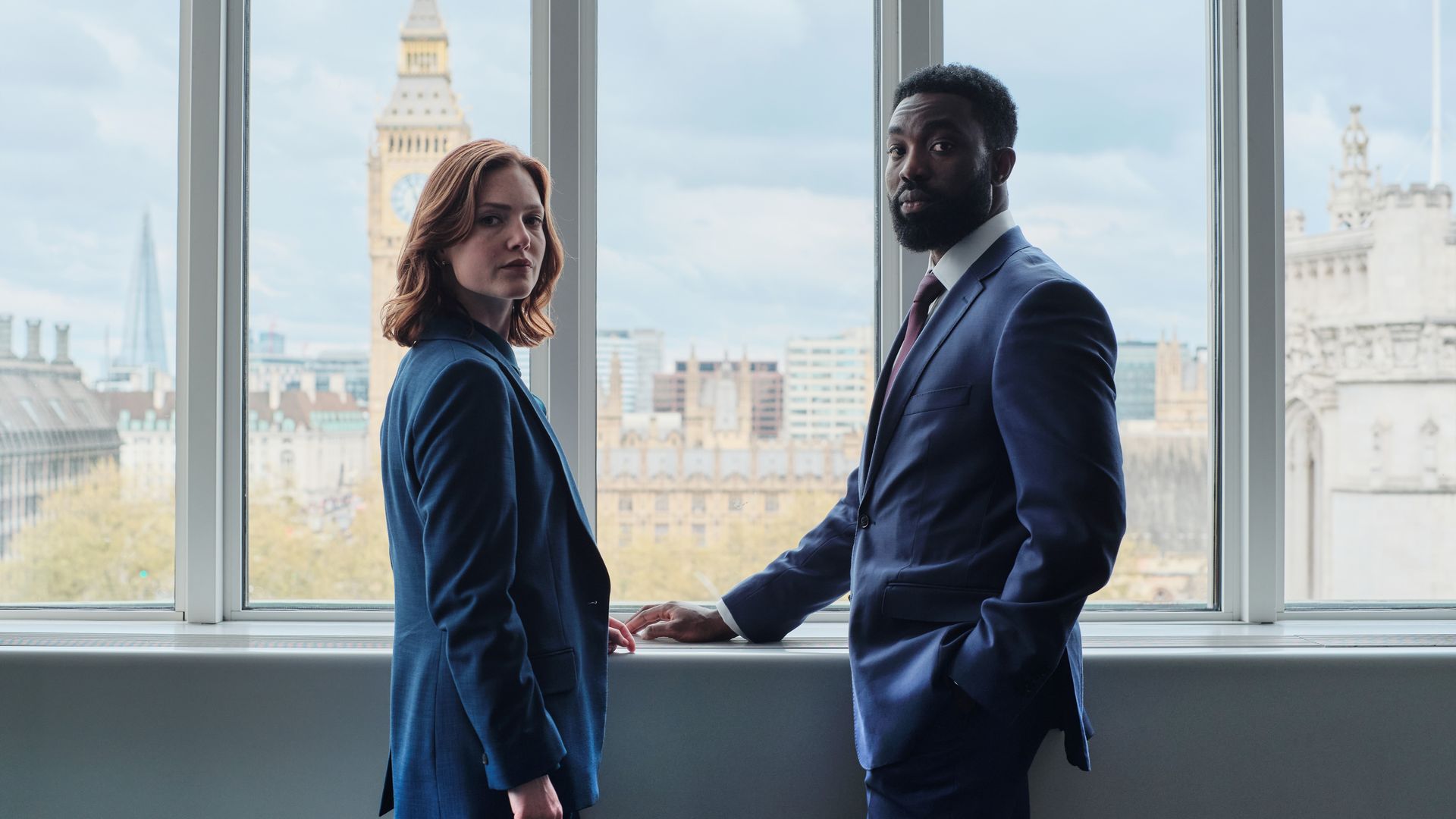 Holliday Grainger and Paapa Essiedu in a still image from The Capture