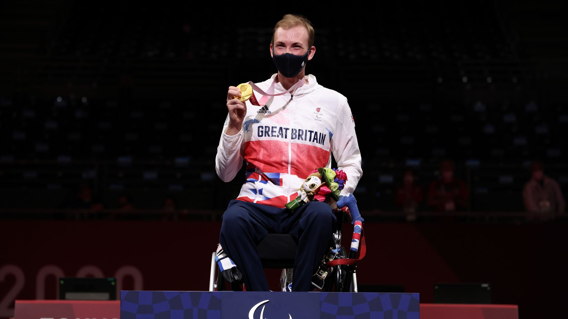 Piers Gilliver on the podium with a gold medal