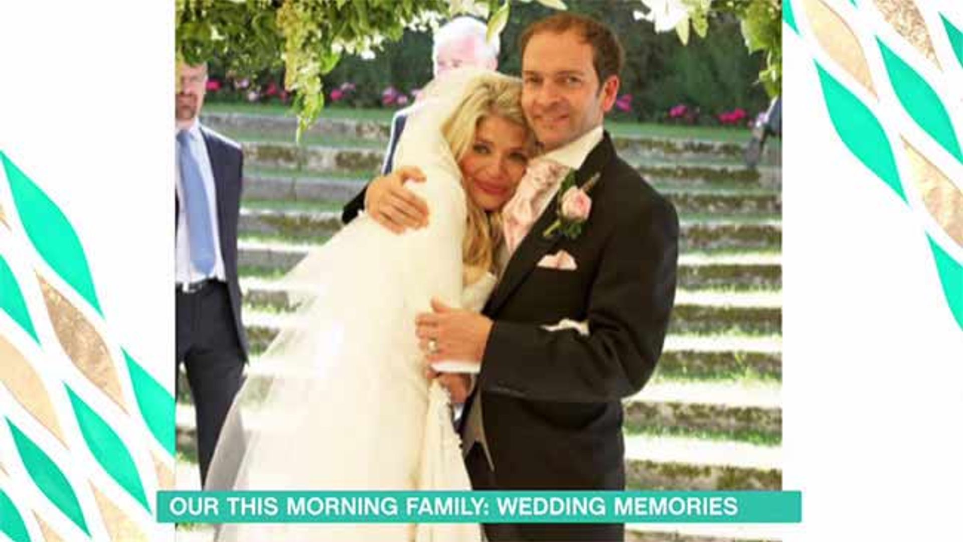 Holly Willoughby crying as she leans against husband Dan on their wedding day