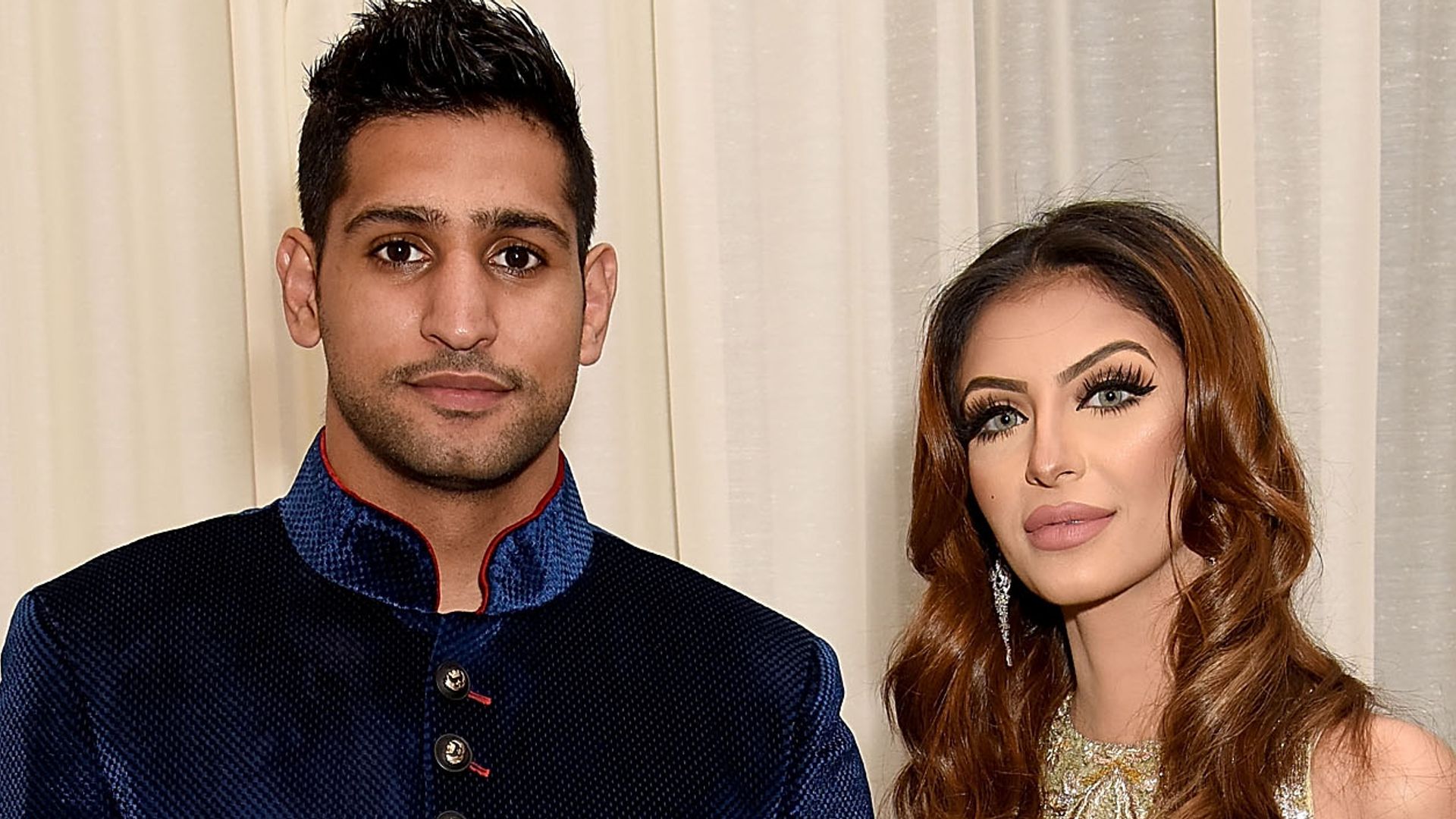 Amir Khan in a velvet blue jacket and Faryal in a green co-ord at the Pride of Britain Awards