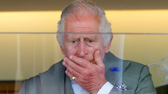 King Charles III watches his horse 'Saga' run in 'The Wolverton Stakes' on day one of Royal Ascot 2023 at Ascot Racecourse on June 20, 2023 in Ascot, England.