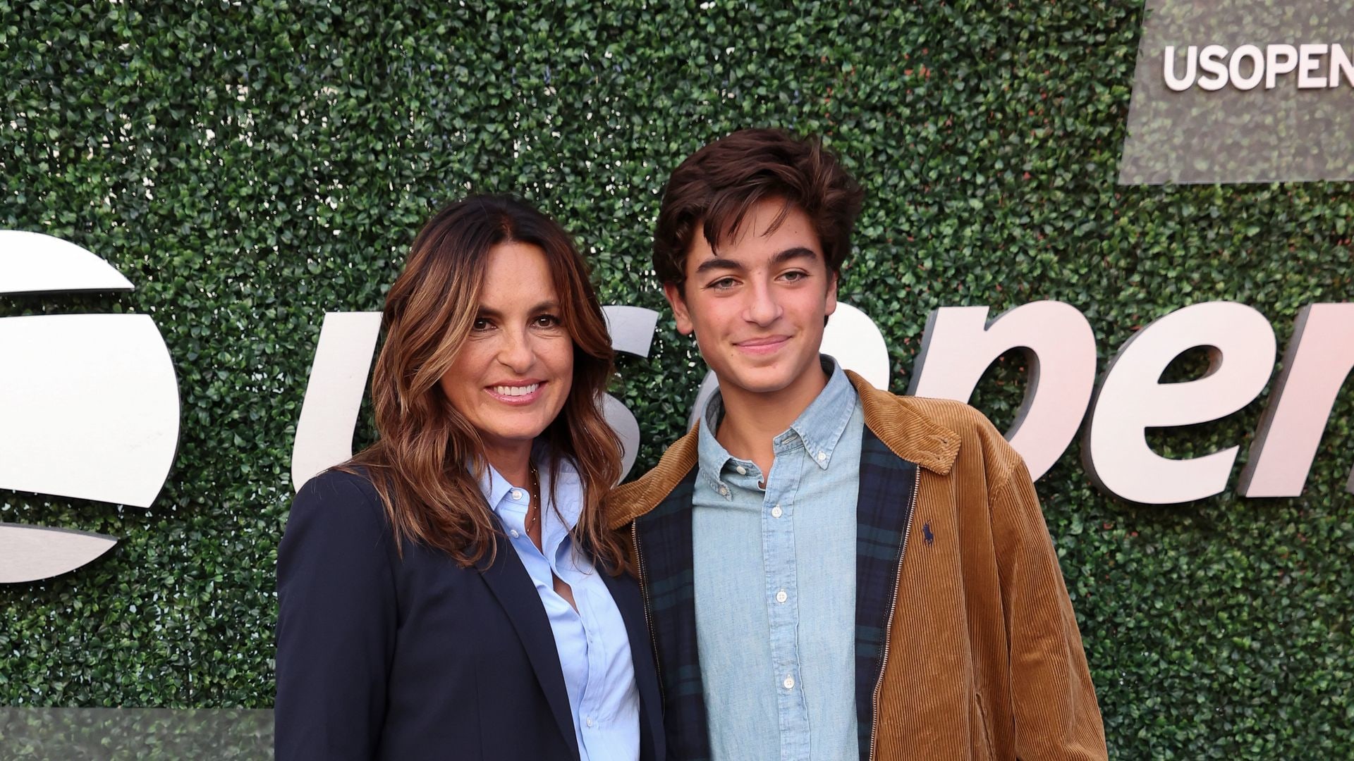 Mariska Hargitay, August Miklos Friedrich Hermann attend day 12 of the US Open 2022, 4th Grand Slam of the season, at the USTA Billie Jean King National Tennis Center on September 9, 2022 in Queens, New York City