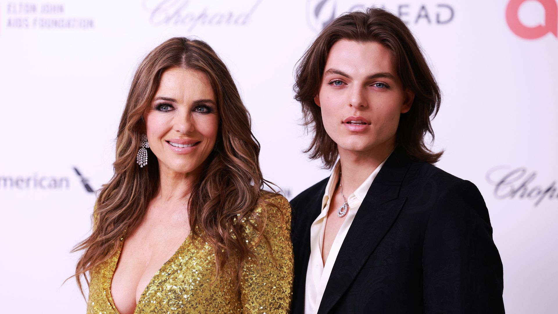 Elizabeth Hurley and Damian Hurley at the 32nd Annual Elton John AIDS Foundation Academy Awards Viewing Party held at The City of West Hollywood Park on March 10, 2024 in West Hollywood, California