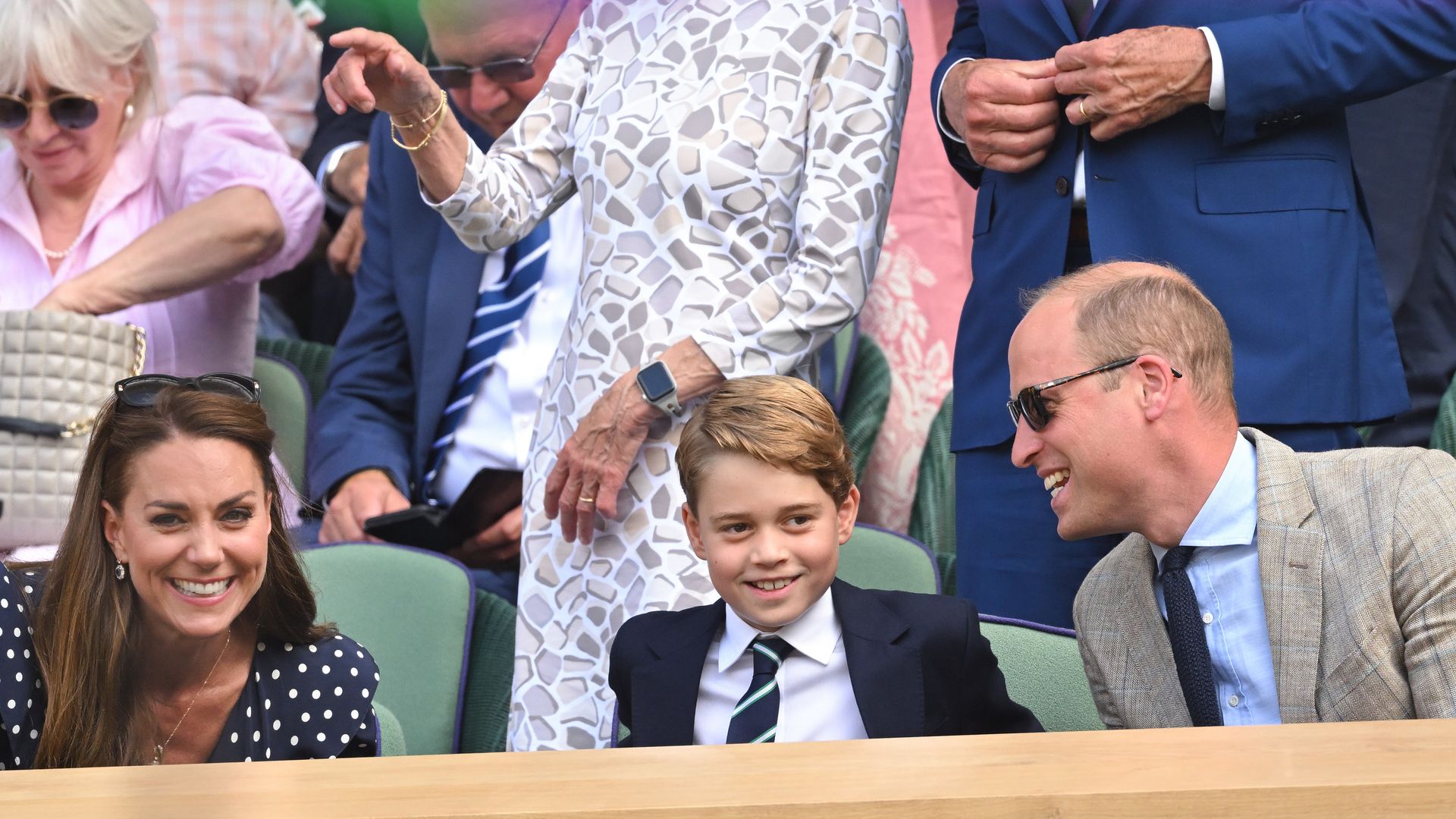 William, Kate and George laughing at Wimbledon