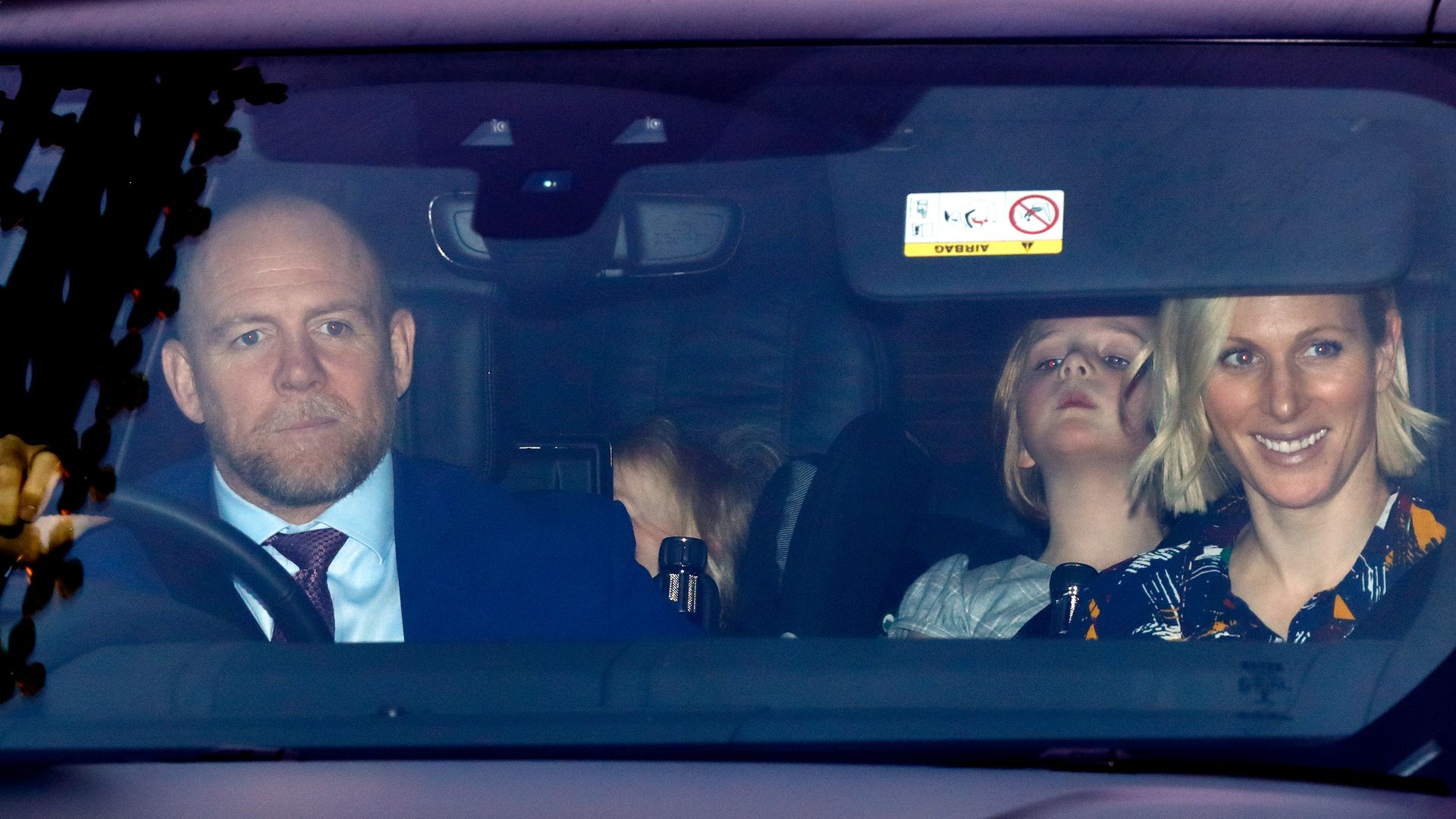 Mike Tindall driving with Zara Tindall, Mia Tindall and Lena Tindall in the car