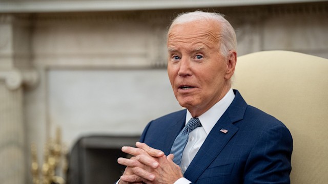 U.S. President Joe Biden speaks during a meeting with Israeli Prime Minister Benjamin Netanyahu in the Oval Office at the White House on July 25, 2024 in Washington, DC. Netanyahu's visit occurs as the Israel-Hamas war reaches nearly ten months.