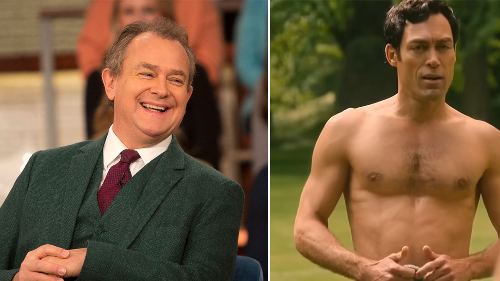 Hugh Bonneville quizzes Rivals star Alex Hassell on using prosthetic during raunchy scenes - watch