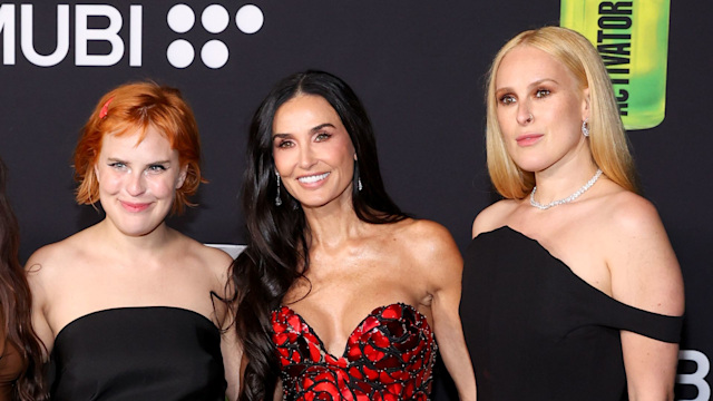 Tallulah Willis, Demi Moore and Rumer Willis at the Los Angeles premiere of "The Substance" held at the Directors Guild of America Theater on September 16, 2024 in Los Angeles, California