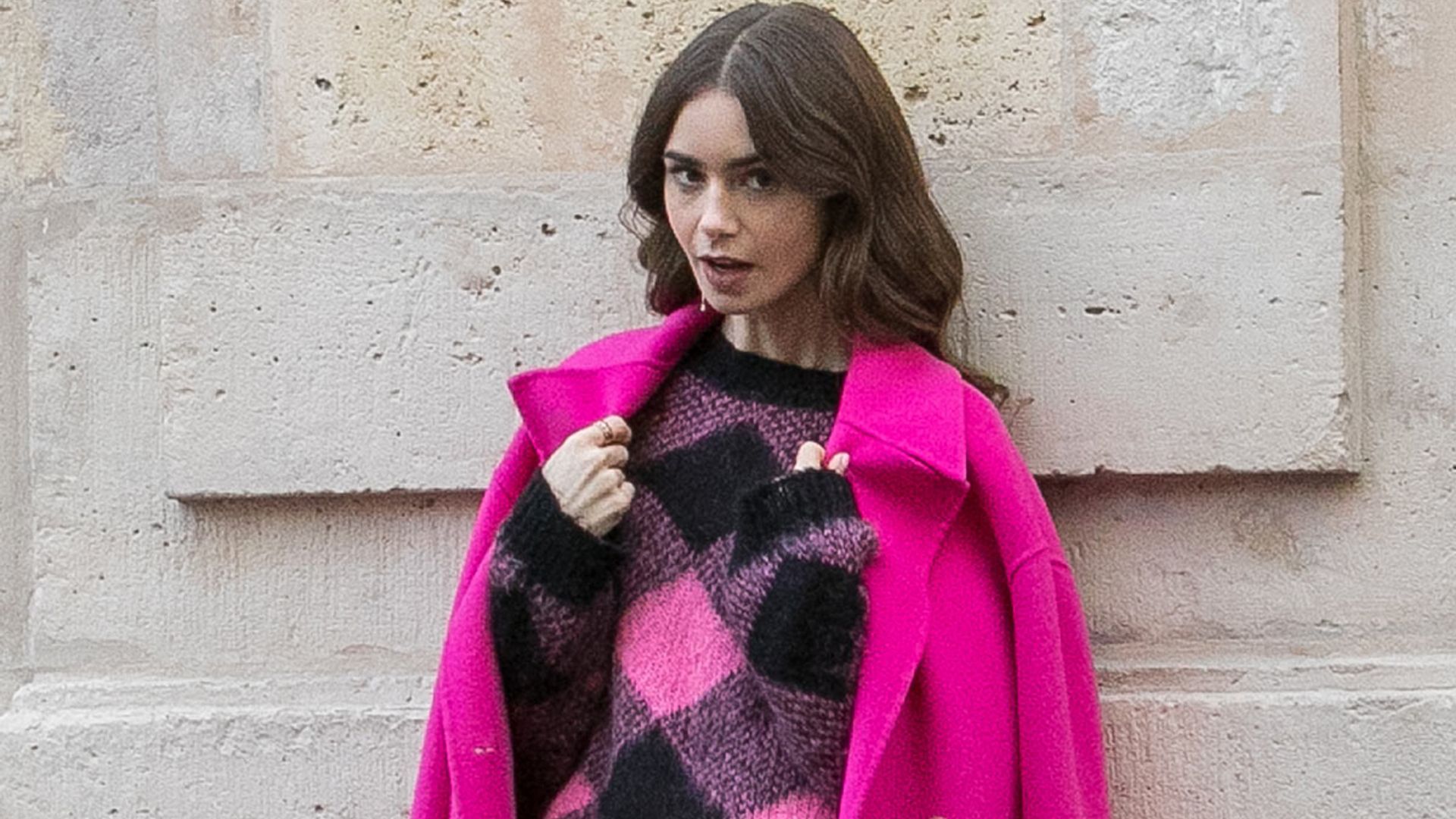 lily collins emily in paris pink coat