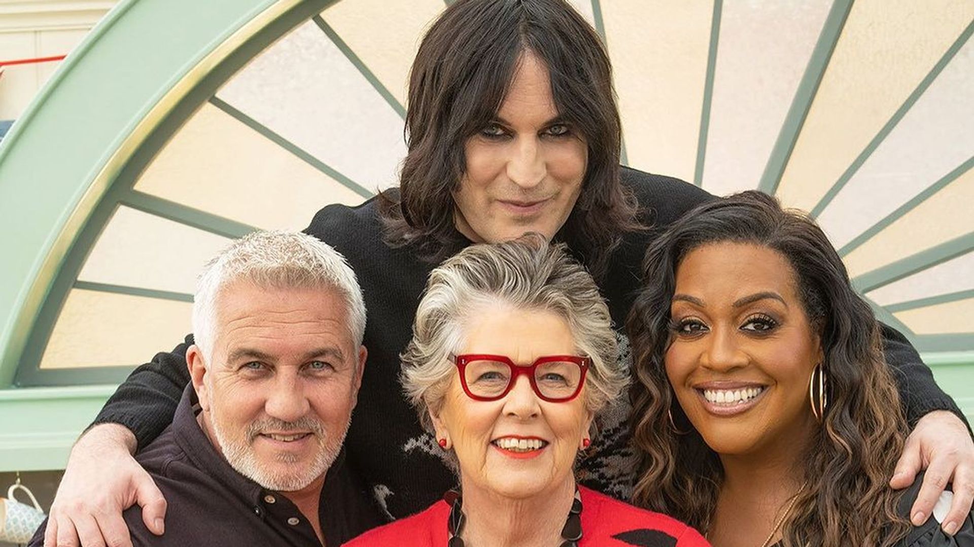 Noel Fielding, Paul Hollywood, Prue Leith and Alison Hammond on Great British Bake Off
