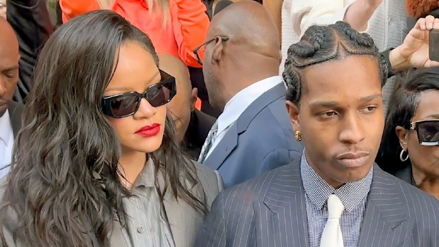 rihanna holding asap rocky arm outside courthouse