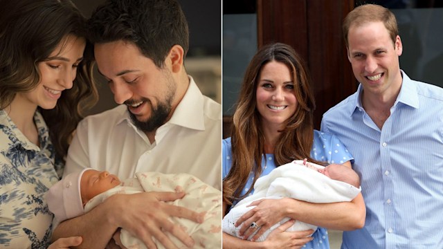 Crown Prince Hussein and Princess Rajwa with Princess Iman, and Prince William and Kate with baby George