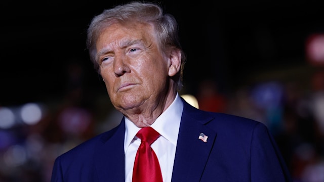 Donald Trump speaks at a campaign rally at McCamish Pavilion on October 28, 2024 in Atlanta, Georgia