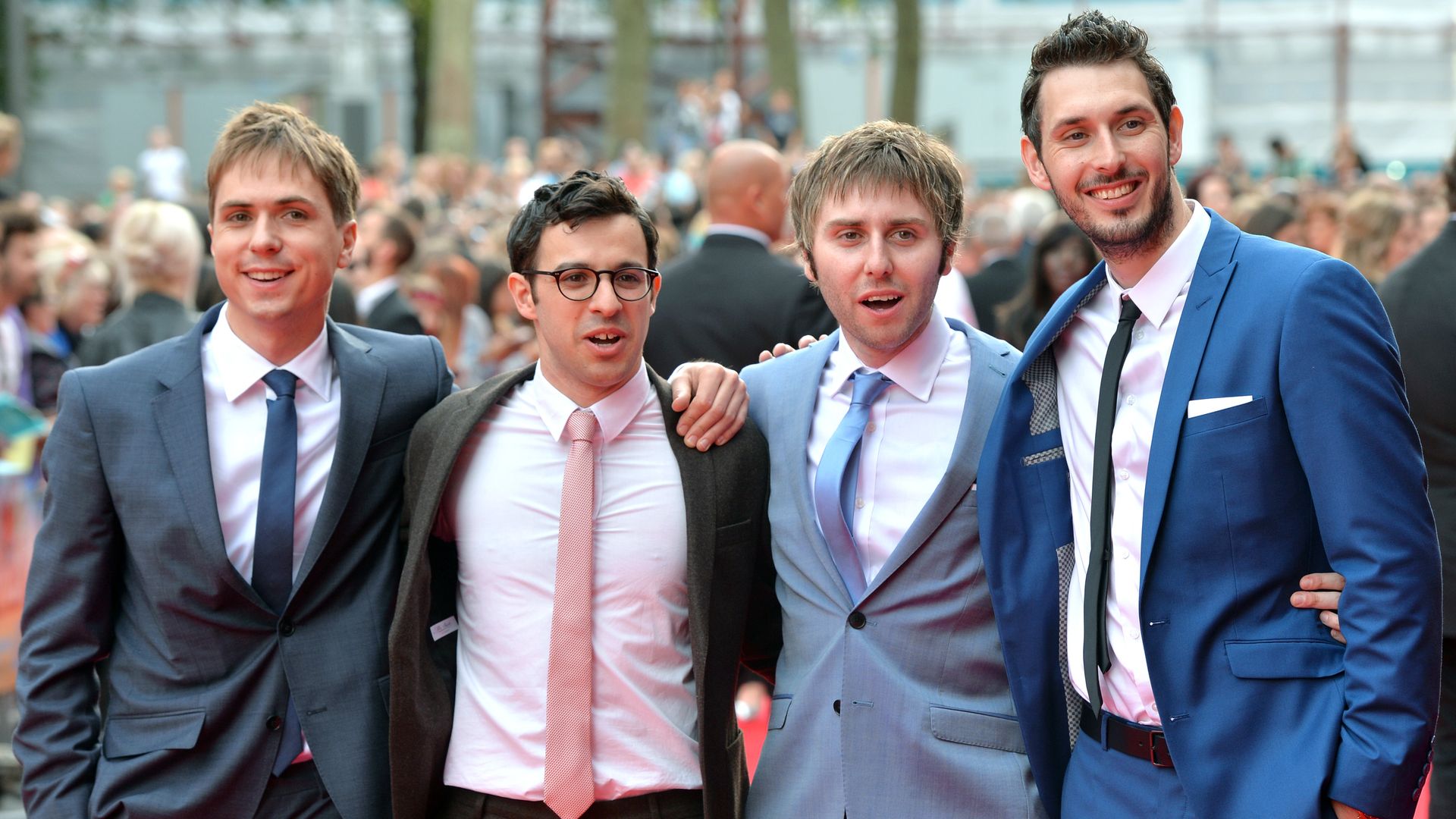 Joe Thomas, Simon Bird, James Buckley and Blake Harrison attends the World Premiere of The Inbetweeners 2 in 2014