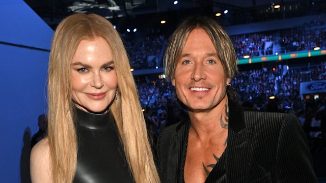 keith urban and nicole kidman wearing black inside ford center texas