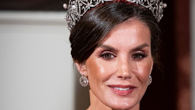 Queen Letizia of Spain attends the official state banquet on April 17, 2024 in Amsterdam, Netherlands. 