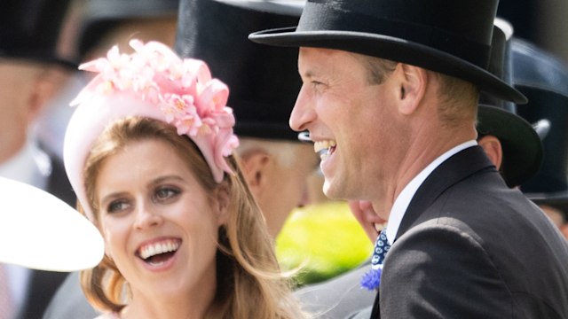 Prince William and Princess Beatrice laughing together at Ascot