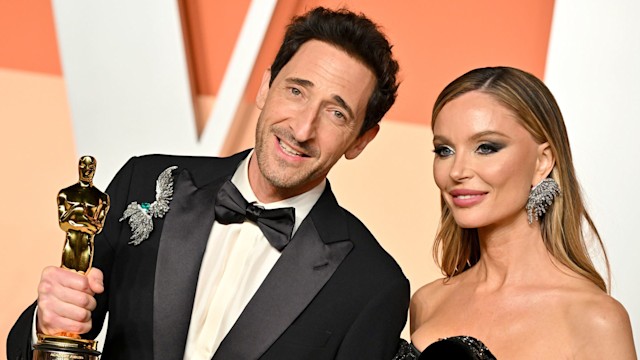 Adrien Brody and Georgina Chapman  attend the 2025 Vanity Fair Oscar Party Hosted By Radhika Jones at Wallis Annenberg Center for the Performing Arts on March 02, 2025 in Beverly Hills, California