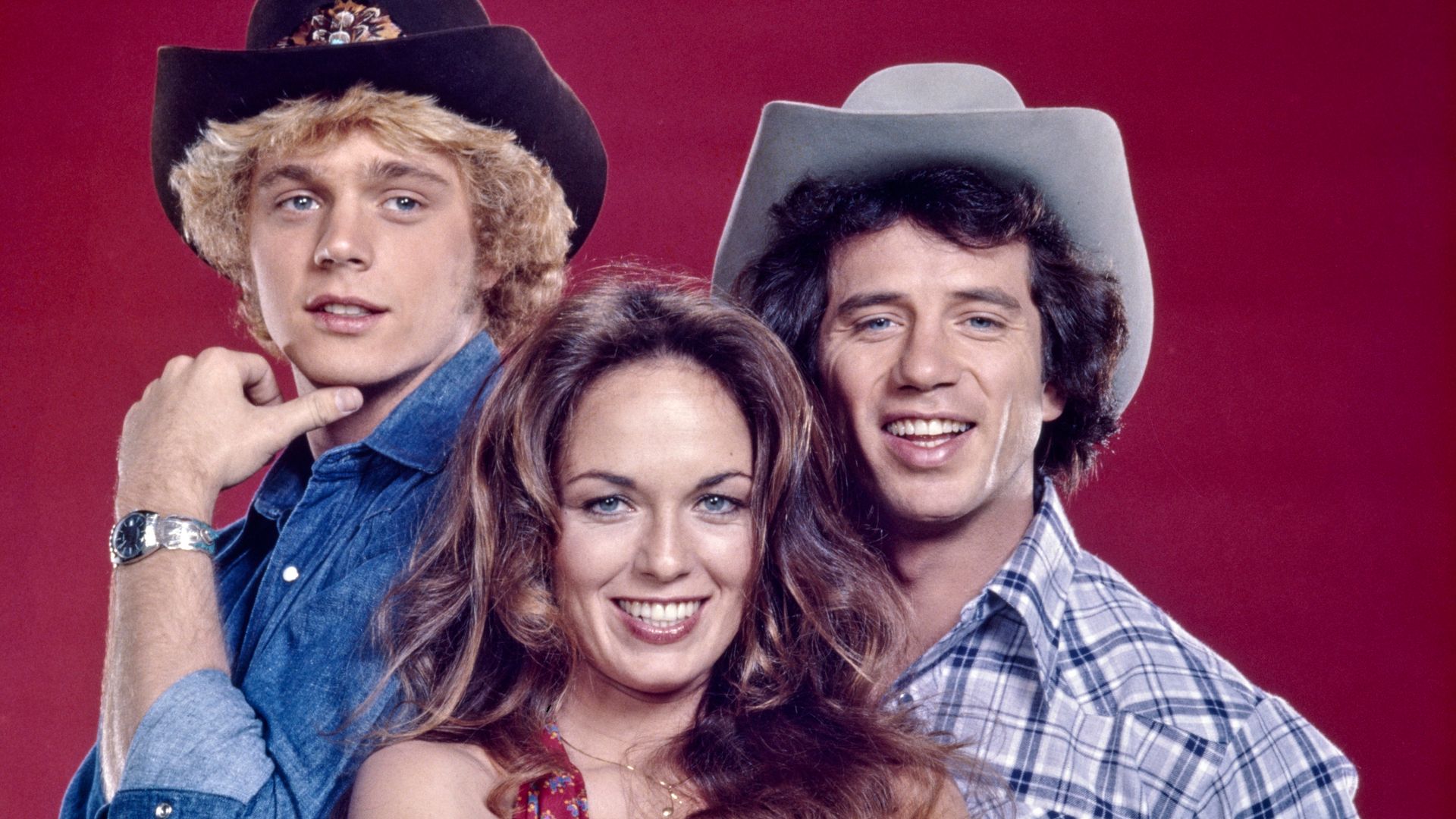 Catherine Bach, with John Schneider and Tom Wopat of The Dukes of Hazzard