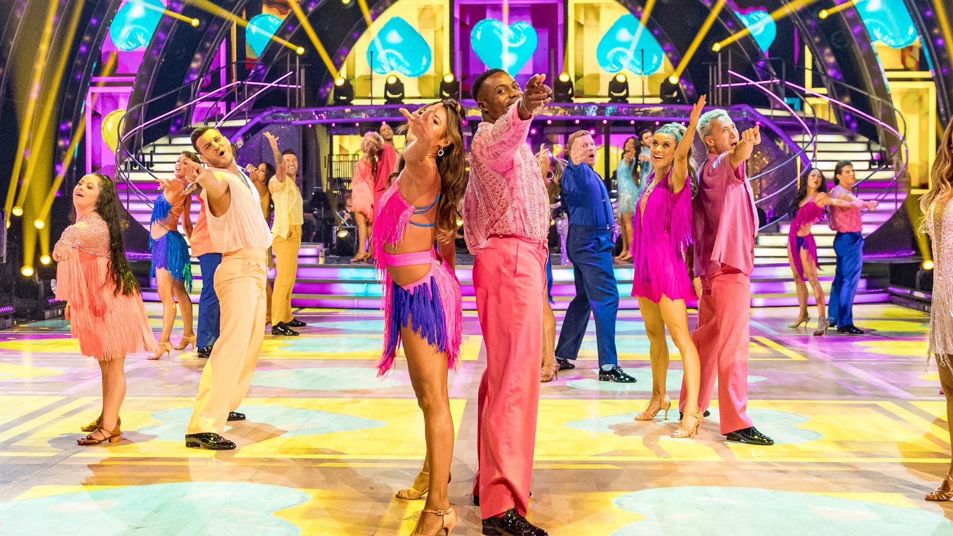 Several celebrities dancing on Strictly Come Dancing