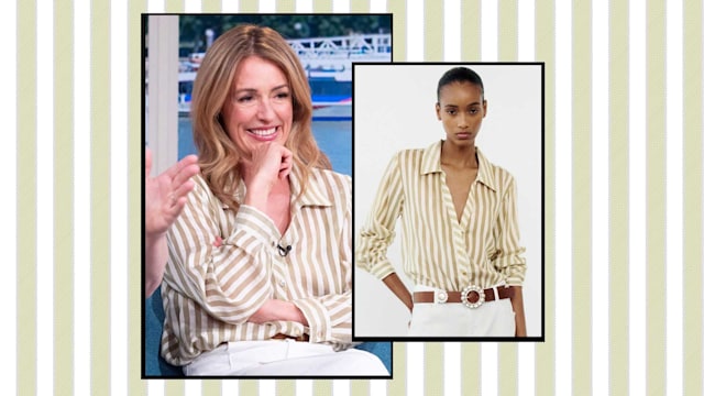 Cat Deeley wearing Zara striped shirt and Zara model wearing striped shirt