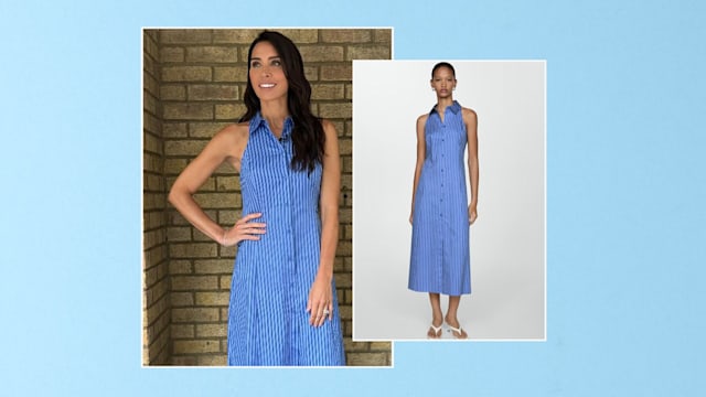 split image christine lampard mango model stripe shrit dress 