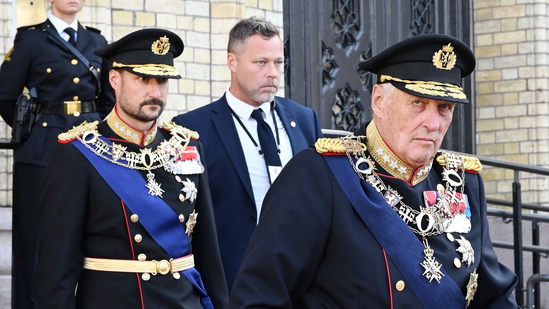 Crown Prince Haakon and King Harald attend the Opening Of The Parliament on October 3, 2023