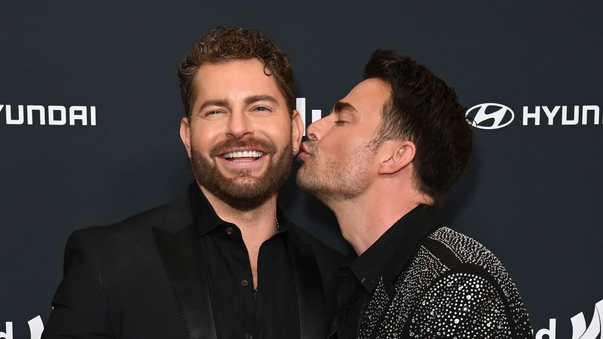 BEVERLY HILLS, CALIFORNIA - MARCH 27: (L-R) Jaymes Vaughan and Jonathan Bennett attend the 36th Annual GLAAD Media Awards at The Beverly Hilton on March 27, 2025 in Beverly Hills, California.  (Photo by Jon Kopaloff/Getty Images for GLAAD)