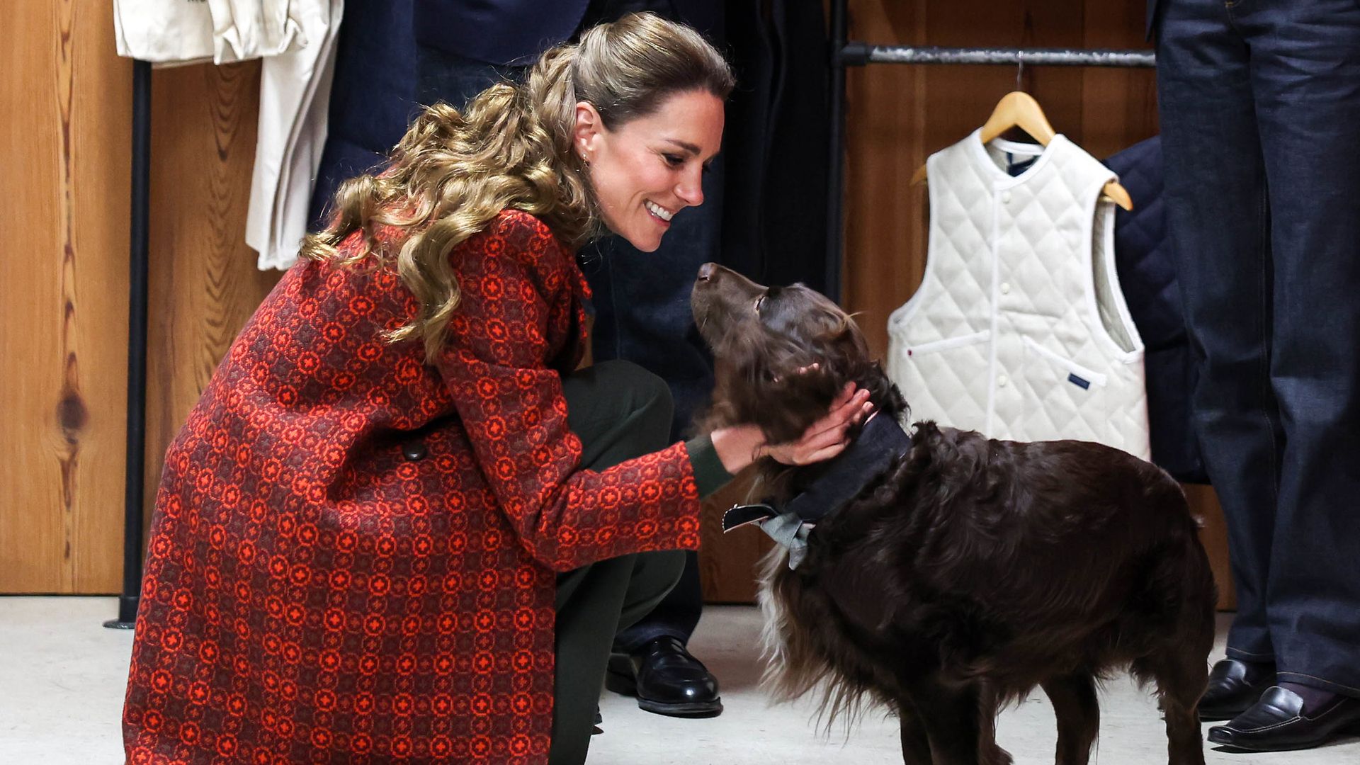 The Princess of Wales met Barney, an English cocker spaniel during a visit to Hiut Denim