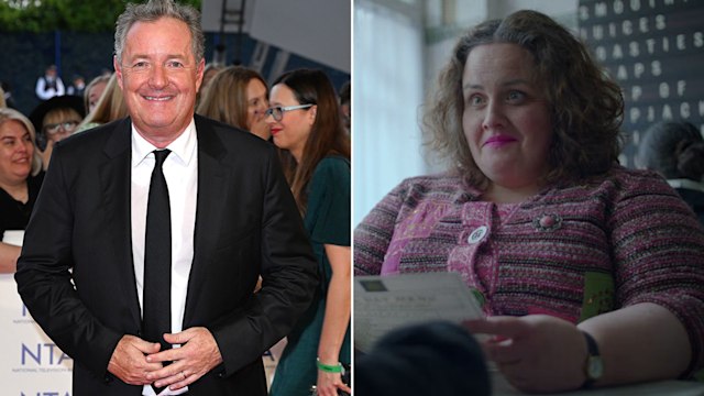 Split image of Piers Morgan and Jessica Gunning as 'Martha' in Baby Reindeer