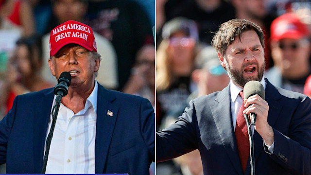 Split image of Donald Trump and his running mate JD Vance