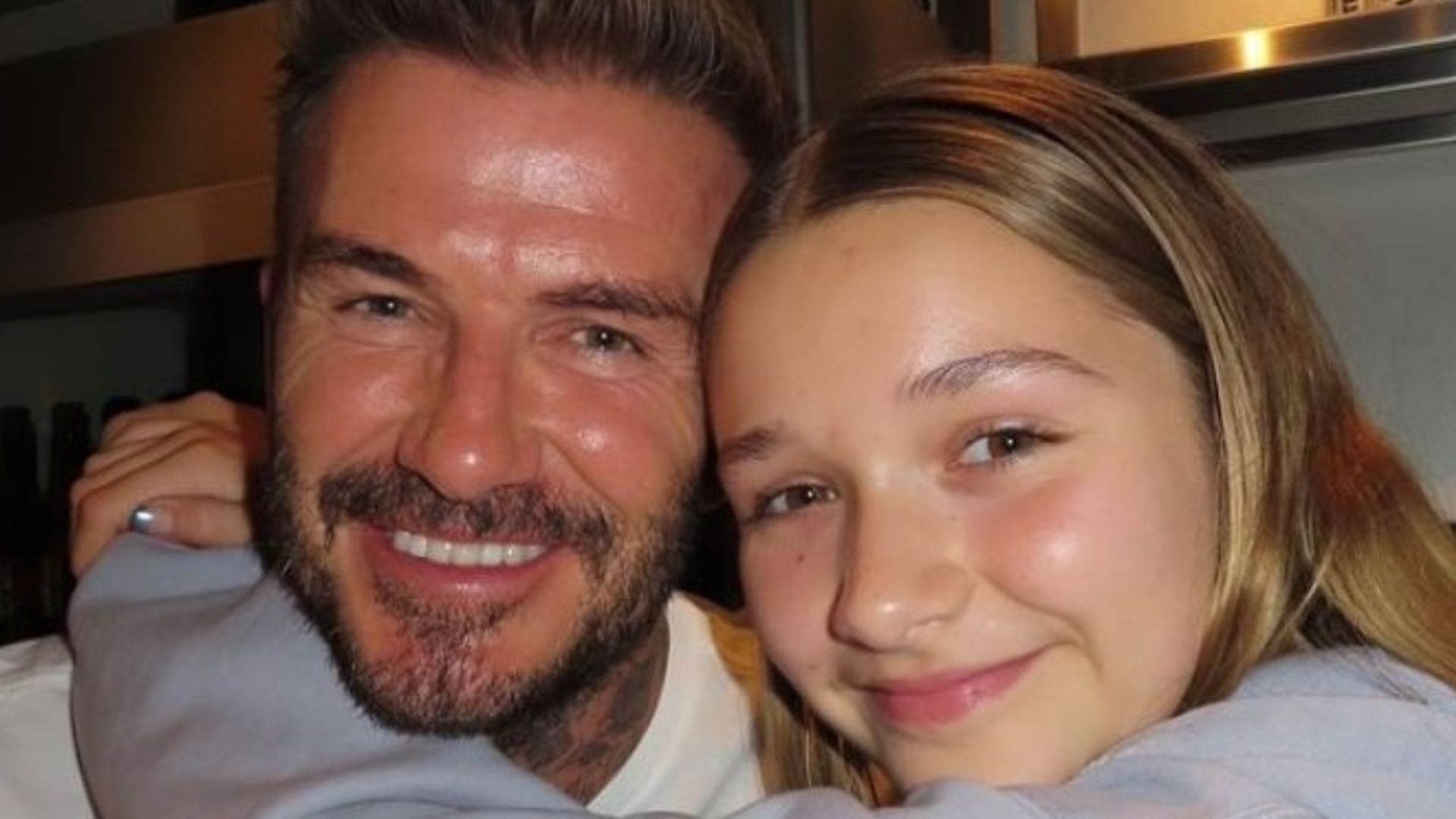 Harper Beckham hugs dad David