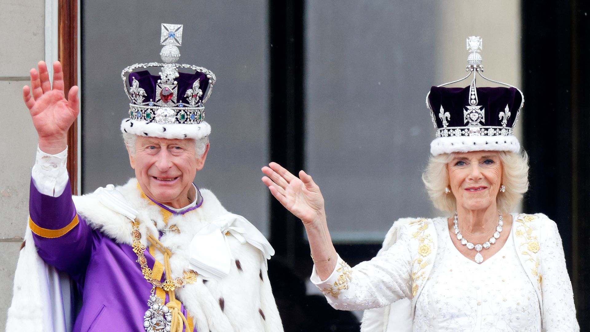 King Charles and Queen Camilla wave from balcony at Coronation