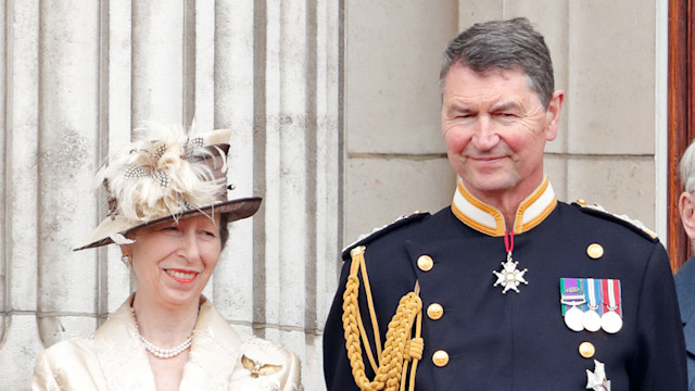 Princess Anne and Vice Admiral Sir Tim Laurence on the balcony of Buckingham Palace