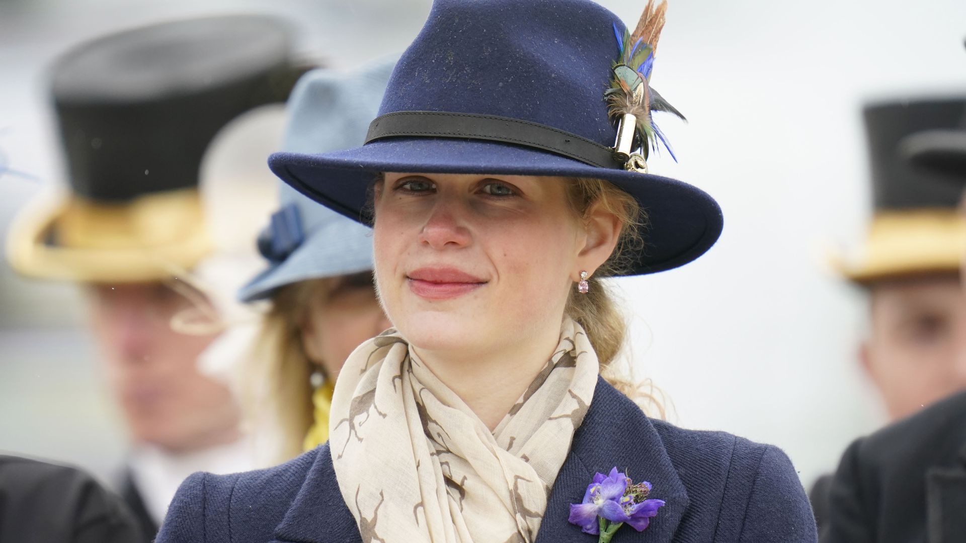 Lady Louise Windsor in horse print scarf at Royal Windsor Horse Show