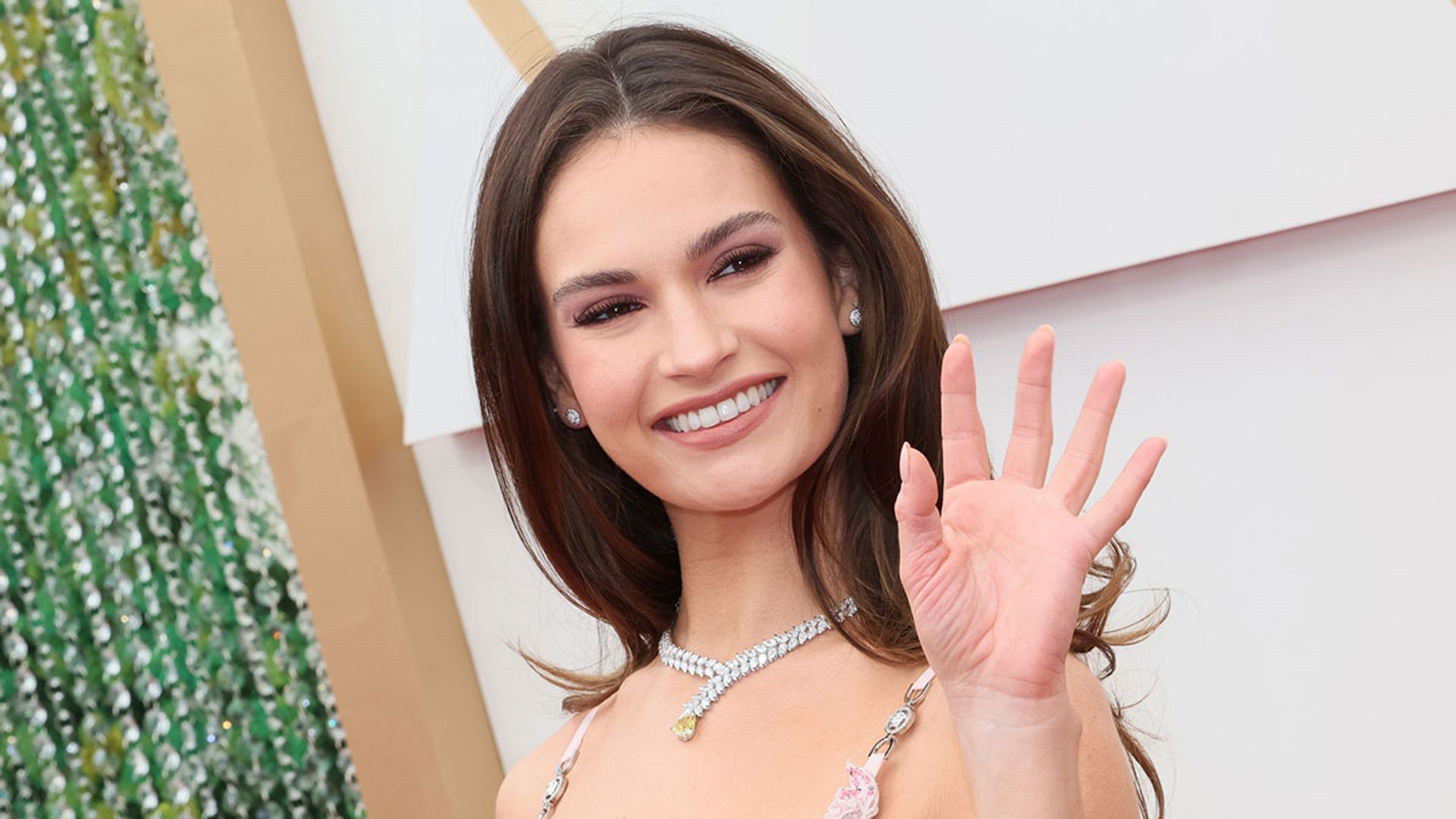 Lily James is a vision in slinky two-piece and heels