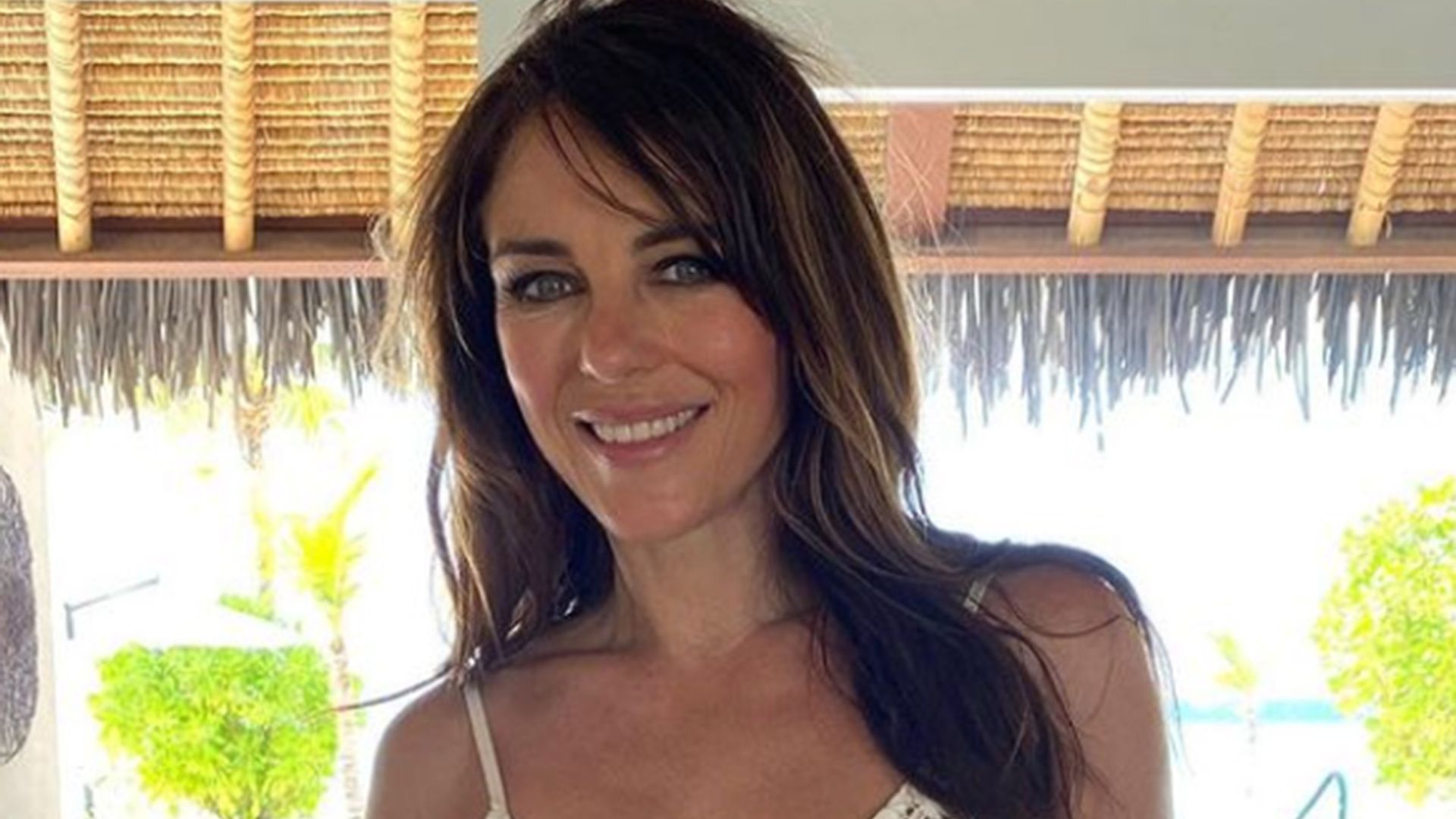Liz Hurley flaunts cleavage as she poses with lookalike sister in