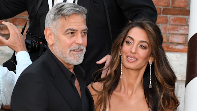 George Clooney and Amal Clooney are seen arriving at the DVF Awards on August 31, 2023 in Venice, Italy.