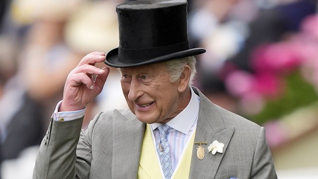 King Charles beams as he's joined by Queen Camilla and Princess Eugenie at Royal Ascot