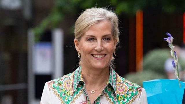 Duchess Sophie smiling in floral dress as she arrives at Battersea Power Station