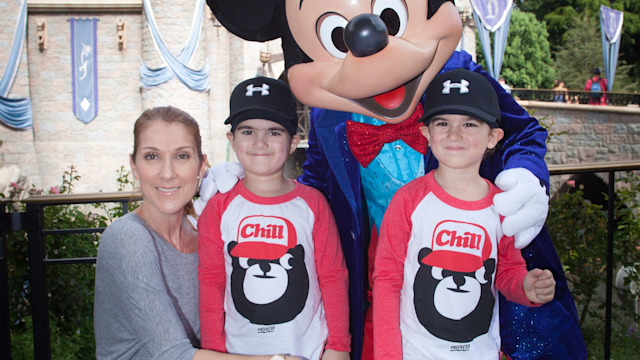 ANAHEIM, CA - OCTOBER 14:  In this handout image provided by Disneyland Resort, Celine Dion and twin sons Eddy (L) and Nelson, age 4, celebrate the boys' upcoming fifth birthday with Mickey Mouse at Disneyland park in Anaheim, Calif. on Wed. The Disneyland Resort Diamond Celebration celebrates 60 years of magic now through September 5, 2016. (Photo by Scott Brinegar/Disneyland Resort via Getty Images)