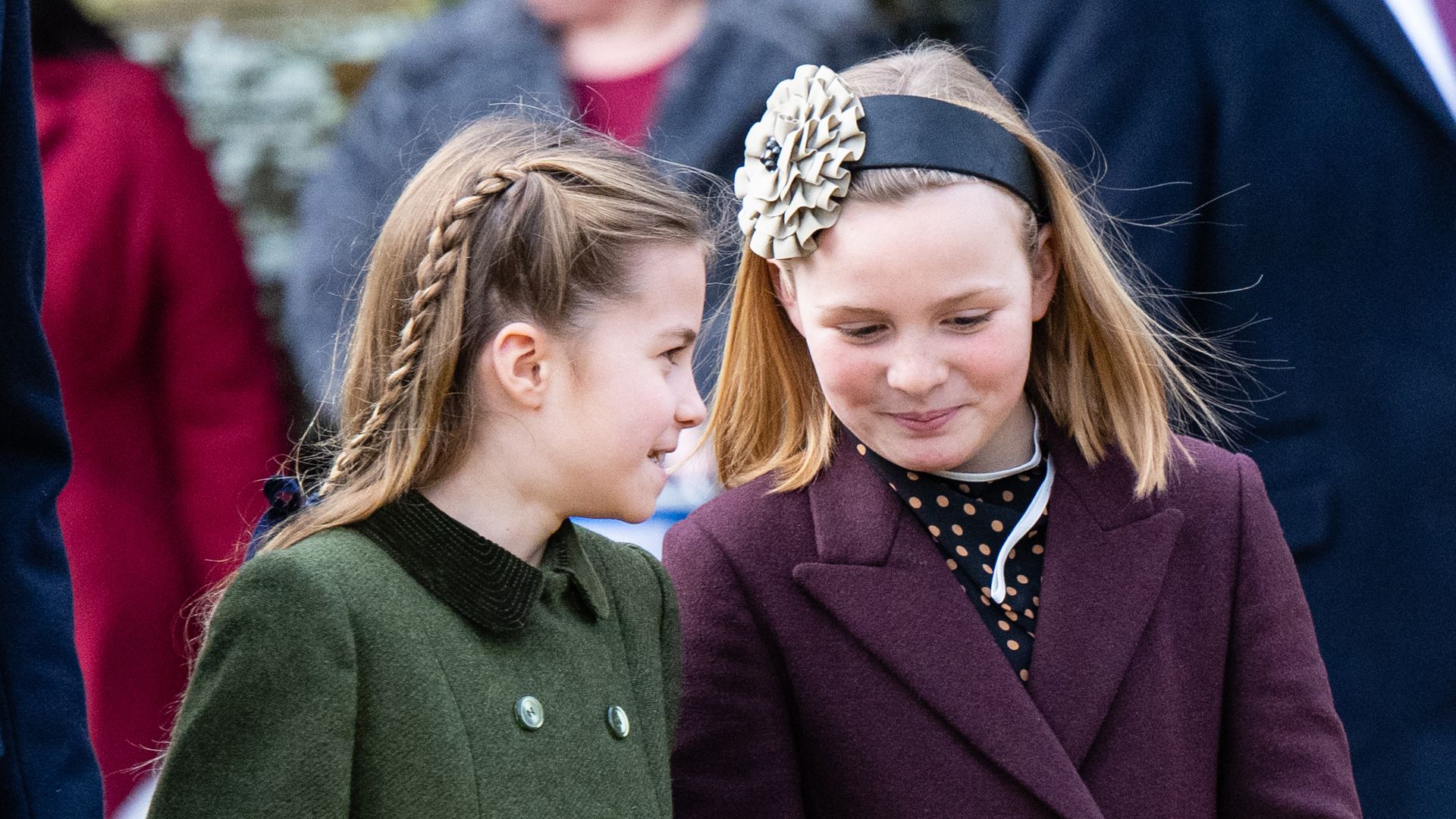 Princess Charlotte of Wales and Mia Tindall attend the Christmas Morning Service at Sandringham Church on December 25, 2023 in Sandringham, Norfolk.