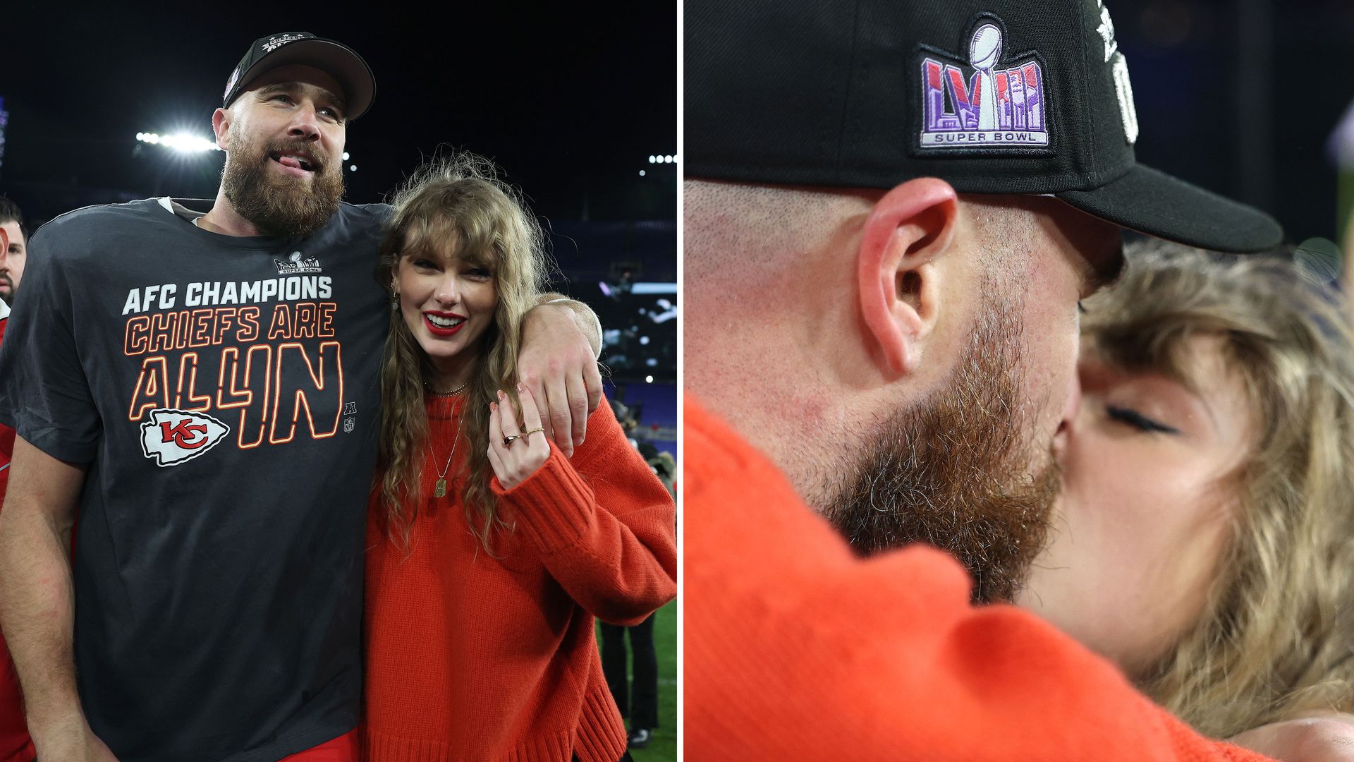 Taylor Swift kisses Travis Kelce following the Chief's victory
