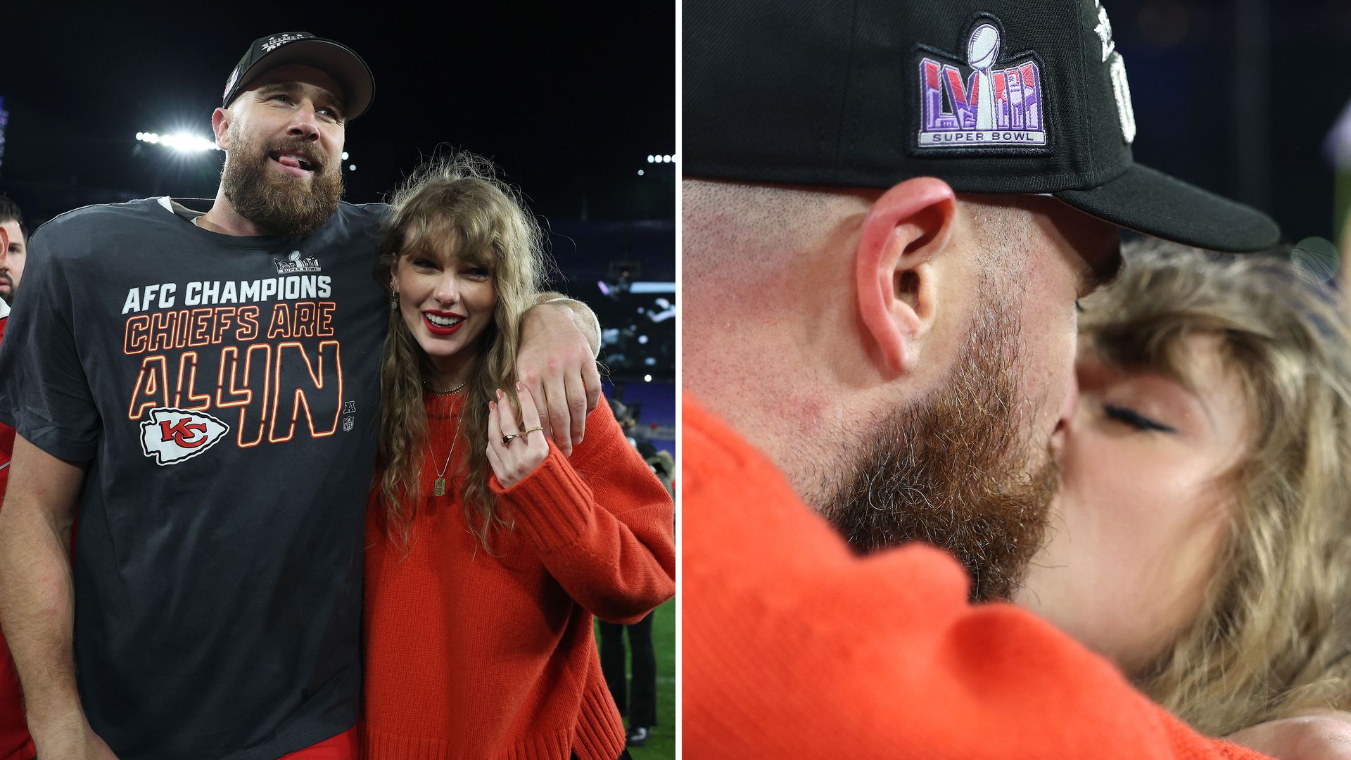 Taylor Swift And Travis Kelce Share Passionate Kiss After Chiefs Win   D9f6634c853a Taylor And Travis Superbowl 