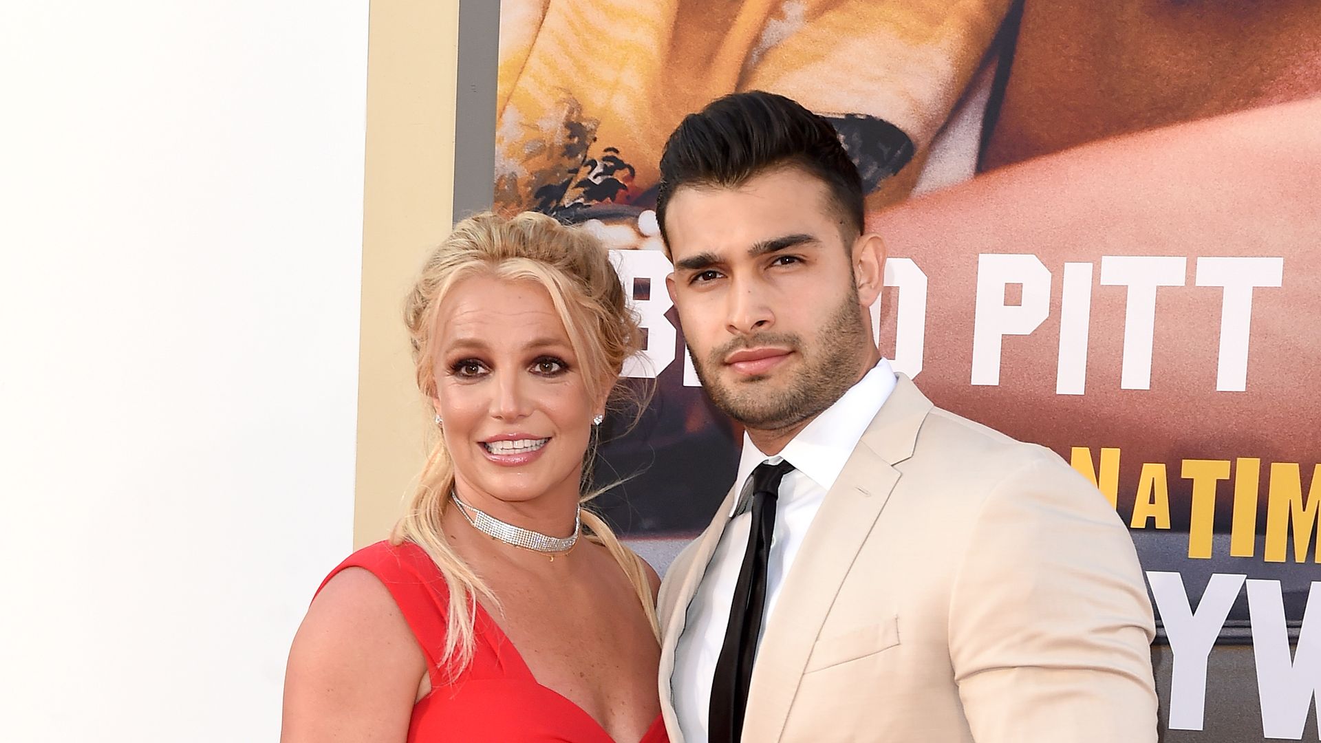 Britney Spears and Sam Asghari attend Sony Pictures' "Once Upon a Time ... in Hollywood" Los Angeles Premiere on July 22, 2019 in Hollywood, California